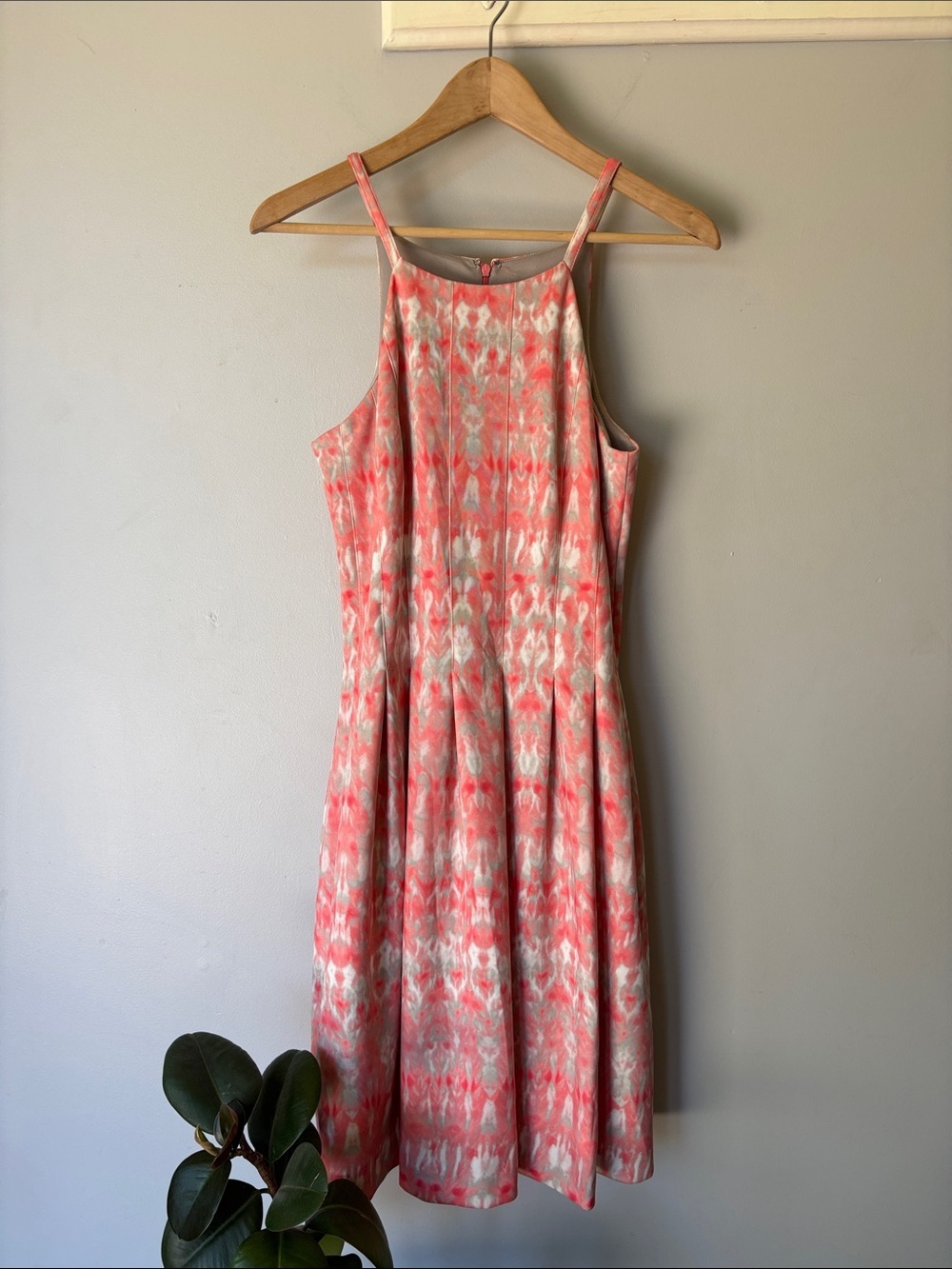 Calvin Klein Tie Dye Sleeveless Midi Dress Pockets Grey Coral 6